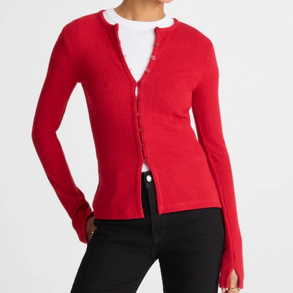 Madewell Pointelle Cutaway Cardigan crimson